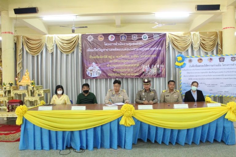 พ.ต.อ.วิริยะบัณฑิต สถิตย์สุวชาติ ผกก.สภ.บางม่วง จัดการประชุมเกี่ยวกับโครงการชุมชนยั่งยืน