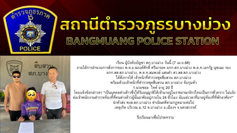 งานสืบสวนสภ.บางม่วง จับกุมผู้ต้องหา